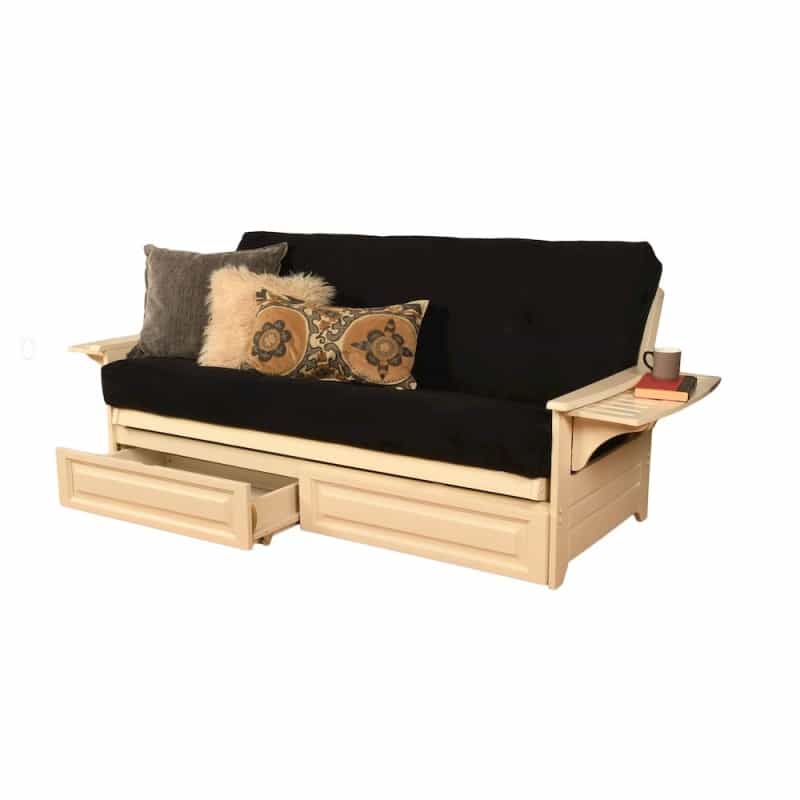 Phoenix Frame-Antique White Finish-Suede Black Mattress-Storage Drawers
