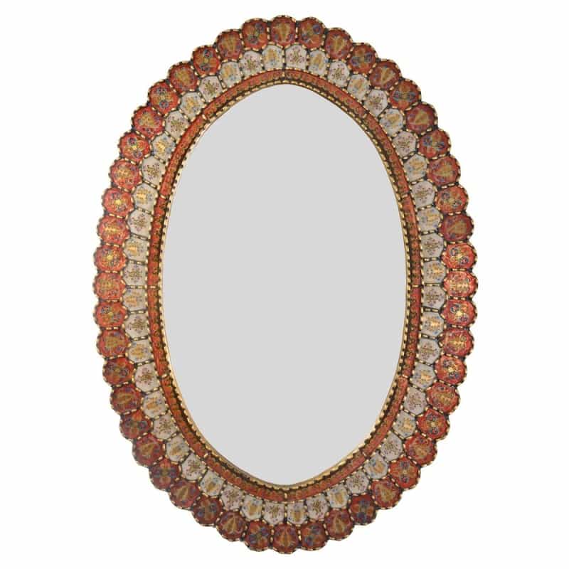 Peruvian Painted Glass Scalloped Mirror