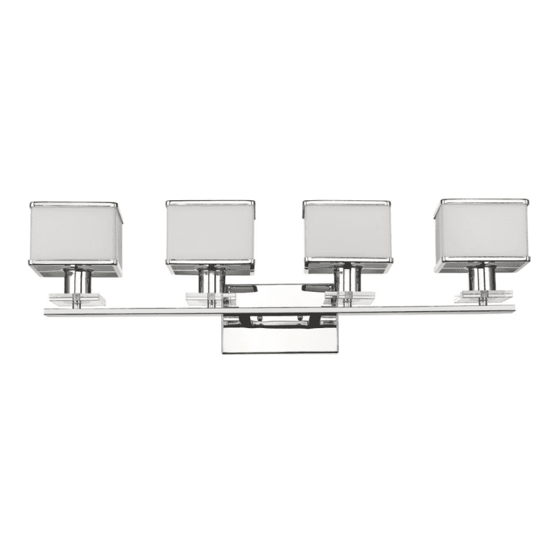 Trilluminate Contemporary 4 Light Chrome Finish White Opal Glass Bath Vanity Wall Fixture 32" Wide