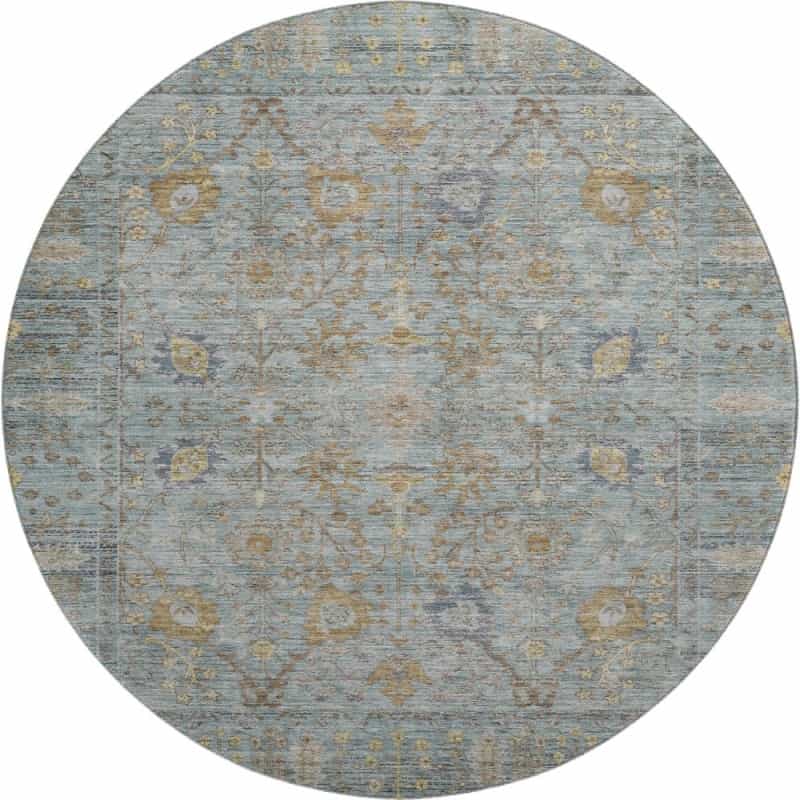 Premium Machine Washable Mayfield Amf1106 Teal 8' X 8' Round Rug