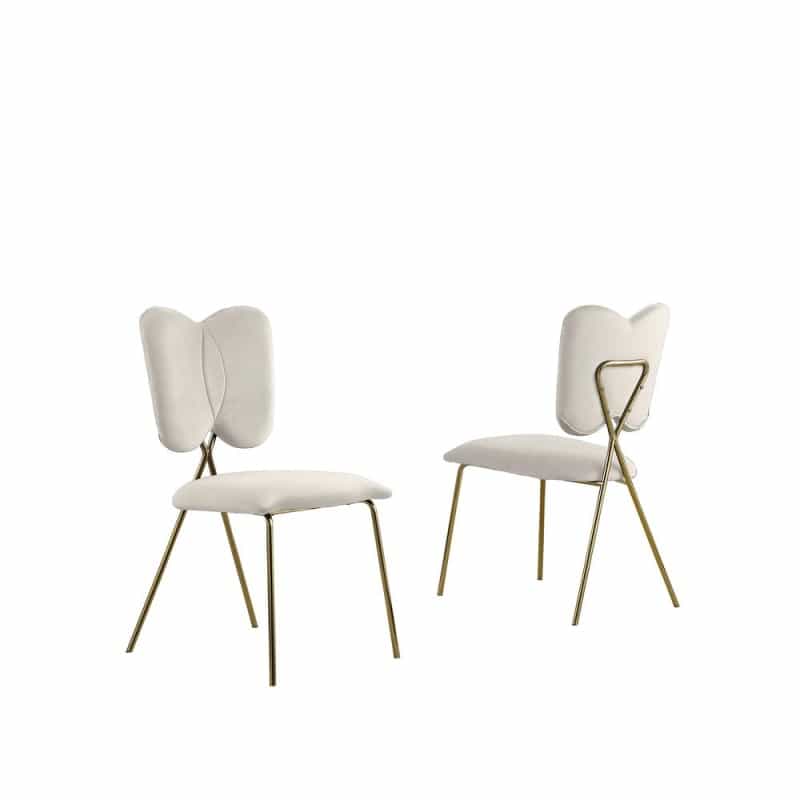 Set Of 4, Cream Velvet Guest Side Chair With Wingback, Chrome Gold