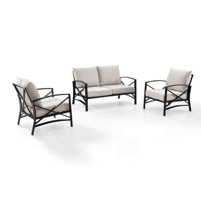 Kaplan 3Pc Outdoor Loveseat Patio Furniture Set - Loveseat & 2 Chairs