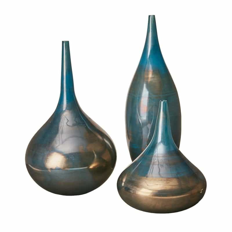 Blue And Bronze Decorative Glass Vases 3-Piece Set