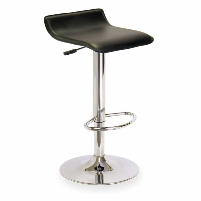 Single Airlift Swivel Stool With Black Faux Leather Seat