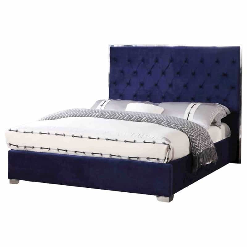 Best Master Kressa Velour Fabric Tufted East King Platform Bed In Blue