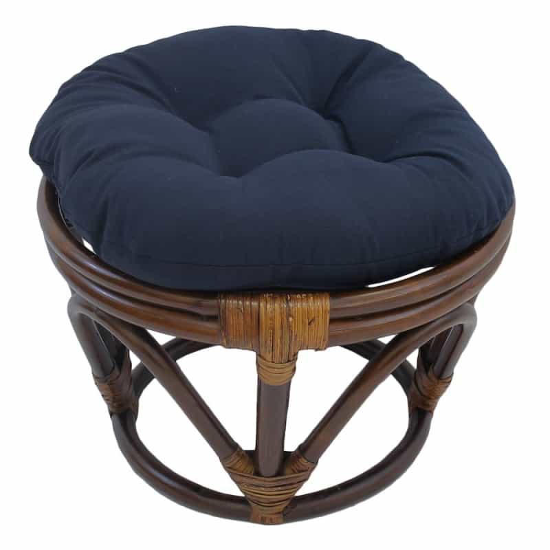 Rattan Footstool With Twill Cushion