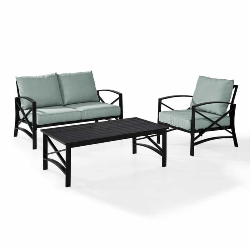 Kaplan 3Pc Outdoor Loveseat Patio Furniture Set, Loveseat, Chair, & Coffee Table