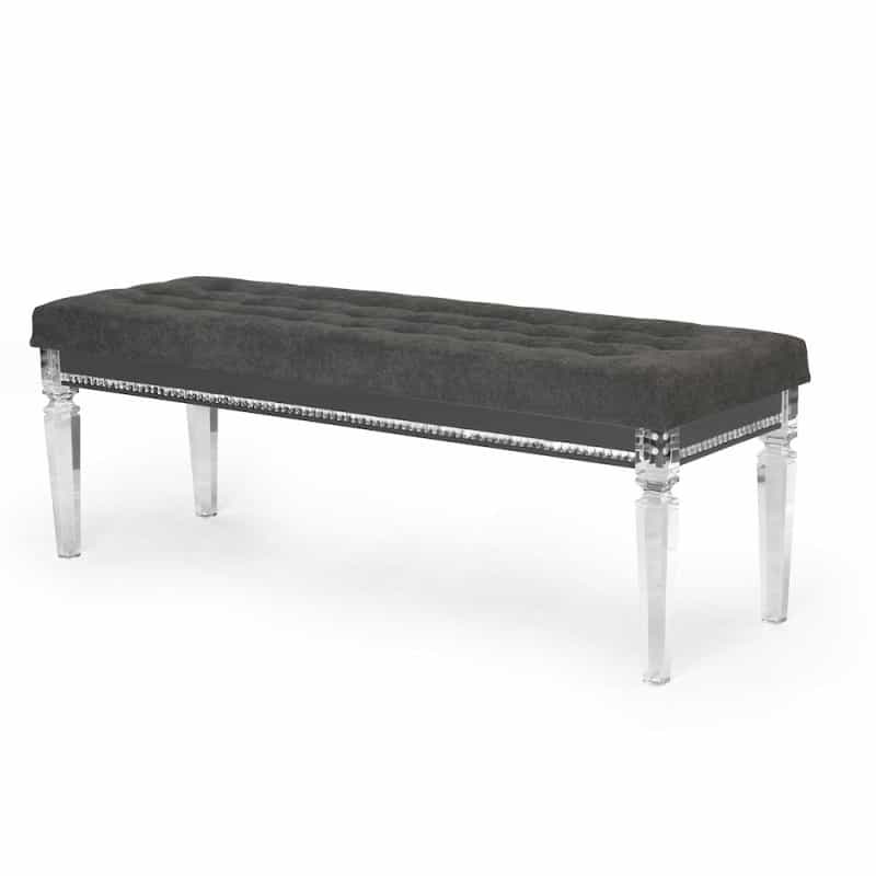 Bench With Tufted Buttons, Gem Strip, And Acrylic Legs