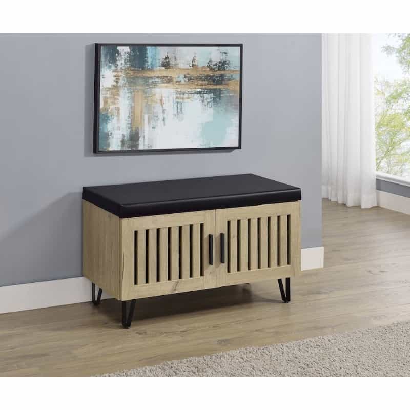 Addie 2-Door Padded Entryway Shoe Storage Bench White Oak