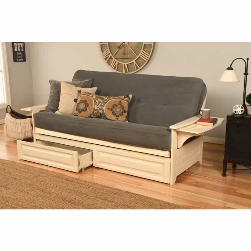 Phoenix Frame/Antique White Finish/Marmont Thunder Mattress/Storage Drawers