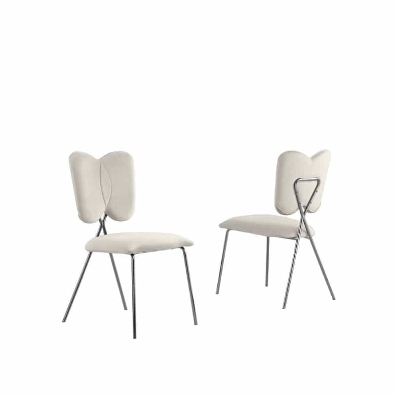 Set Of 4, Cream Velvet Guest Side Chair With Wingback, Chrome