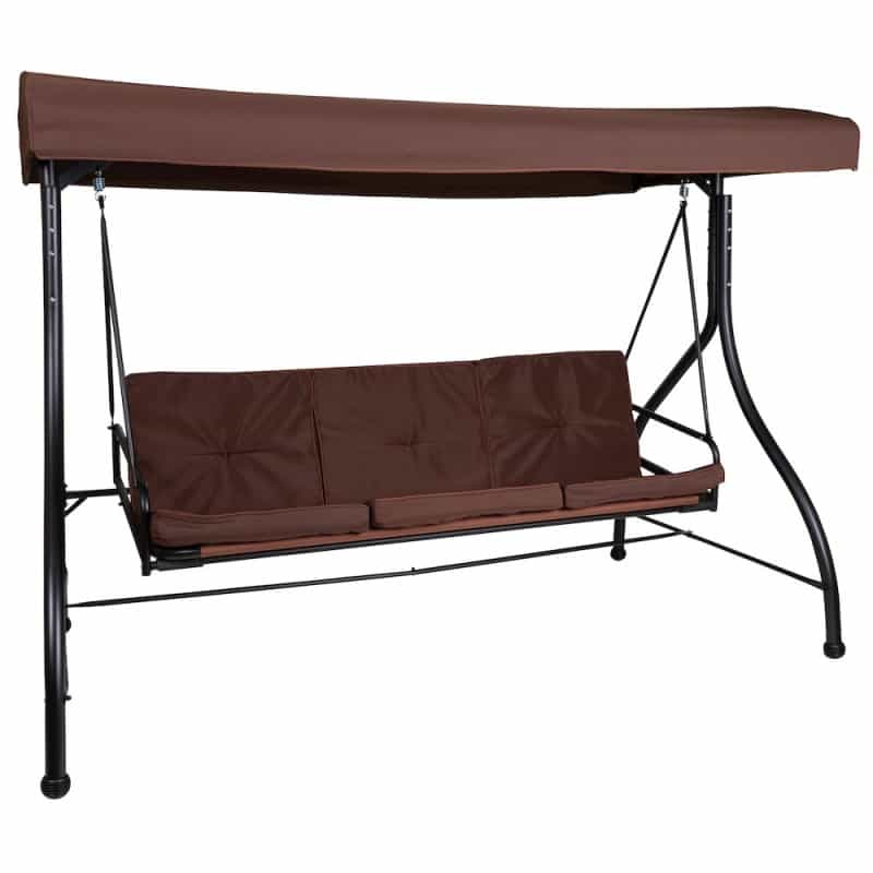 3-Seat Steel Converting Patio Swing Canopy Hammock With Cushions (Brown)