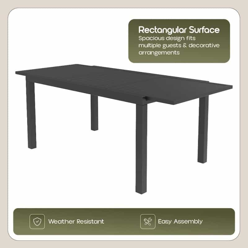 Marlin Extenable Outdoor Dining Table 78-118 In Black