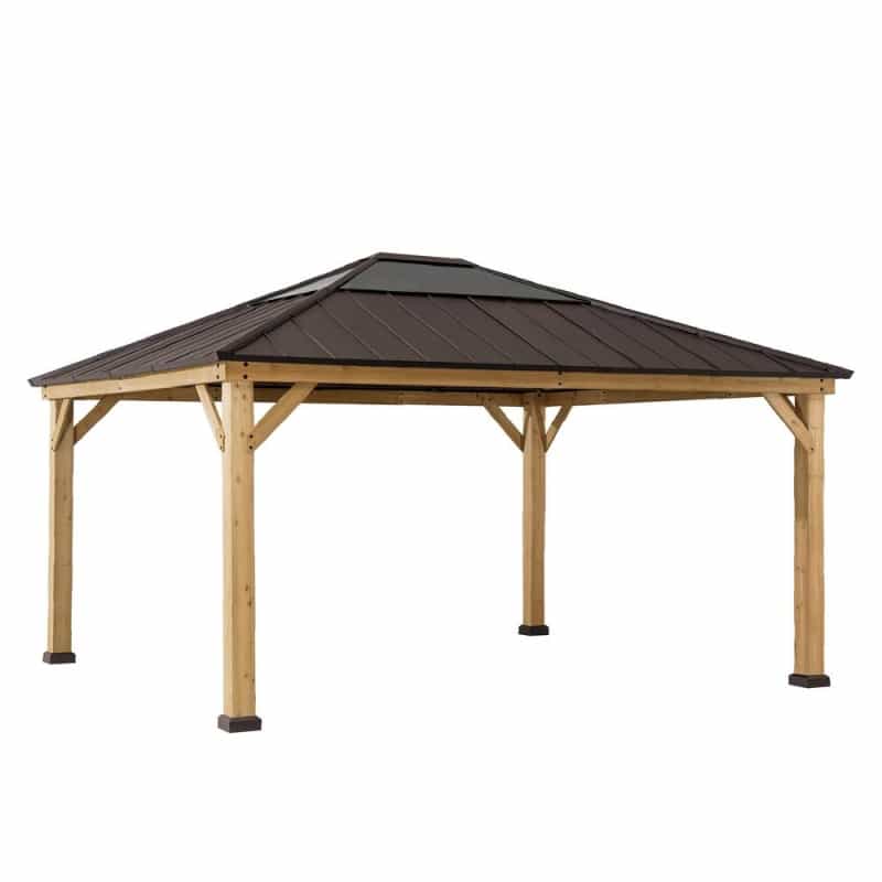 Outdoor Patio Cedar Framed Gazebo With Steel And Polycarbonate Hip Roof Hardtop