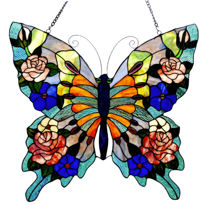 Chloe Lighting Tiffany-Glass Butterfly Window Panel 22.5X24
