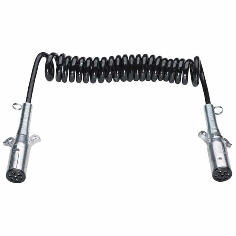 Trailer Connector Coiled Cable Standard Electric Coil 7 Cond 15 Feet With Leads