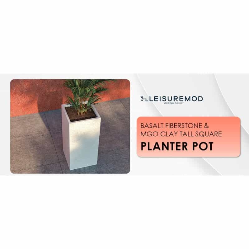 Basalt Series Poly Stone Planter 11" Square 23.6" High In White