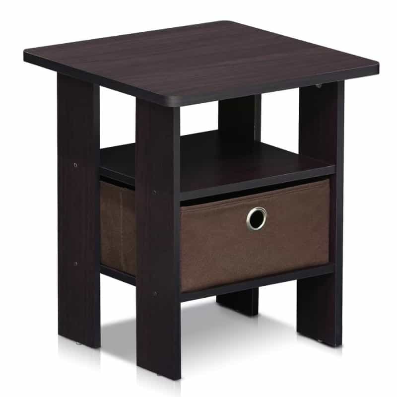 Furinno Andrey End Table Nightstand With Bin Drawer, Dark Walnut, 11157Dwn