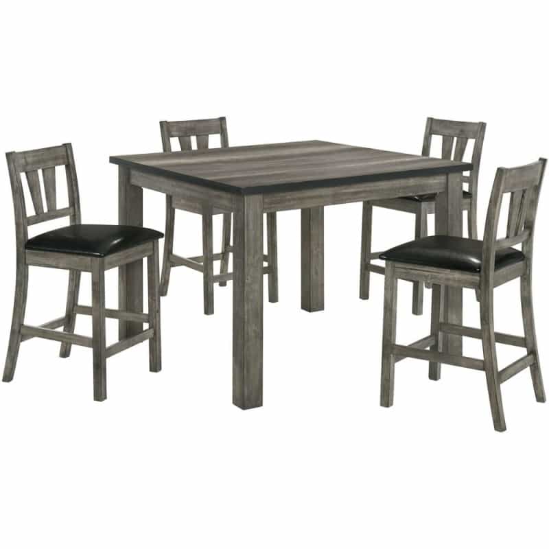 5Pc Dining Set: Counter Height Table, 4 Faux Leather Chairs