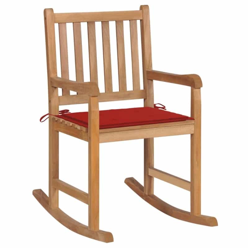 Vidaxl Rocking Chair With Red Cushion Solid Teak Wood 2763