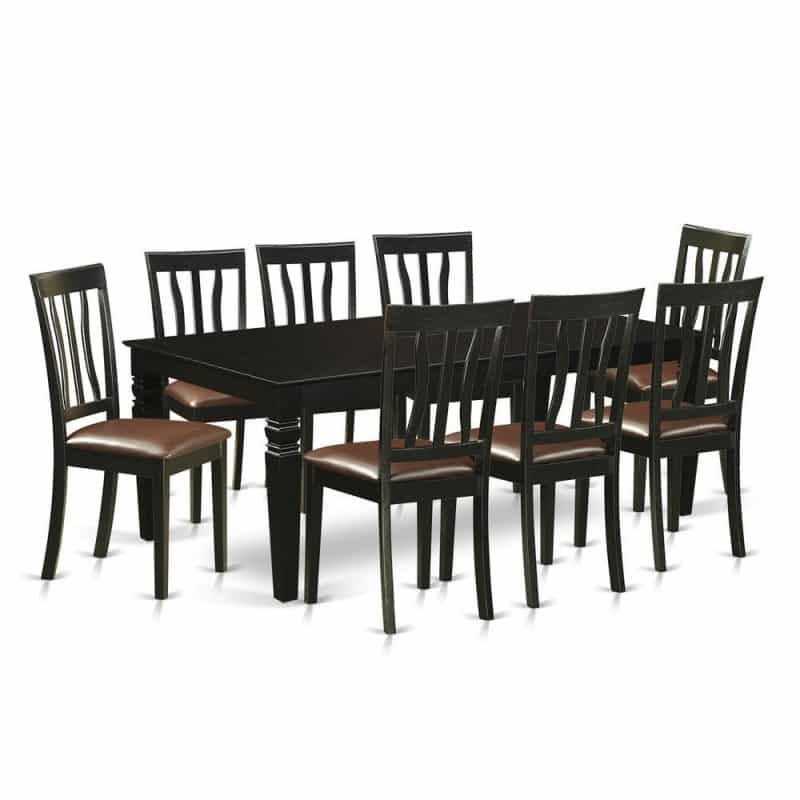 9 Pc Dinette Set With A Dining Table And 8 Leather Dining Chairs In Black