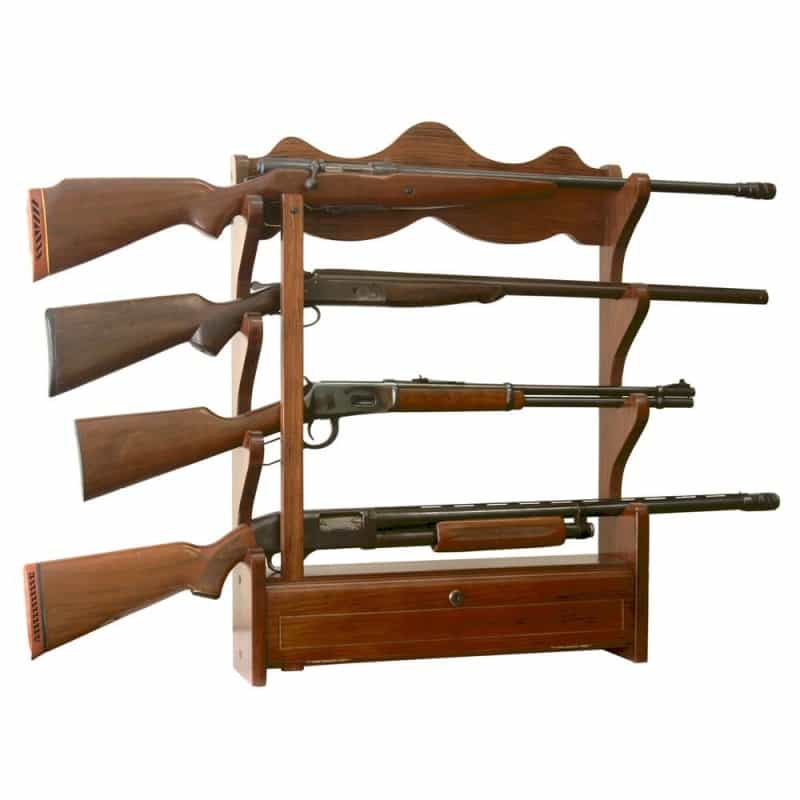 4 Gun Wall Rack With Locking Storage Compartment