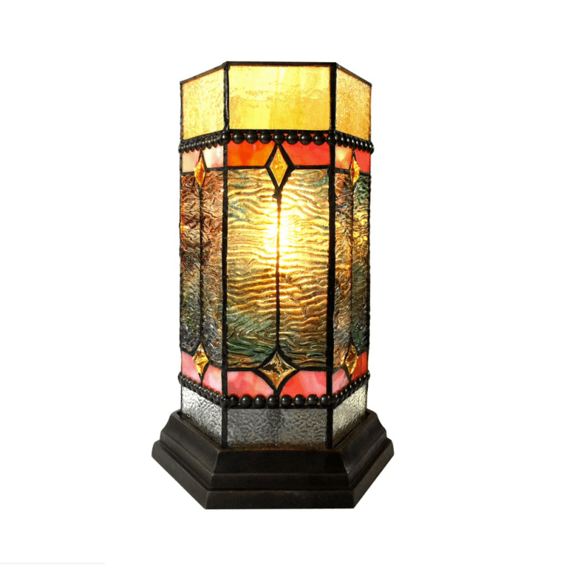 Neilson Tiffany-Glass Accent Pedestal 1 Light Mission Table Lamp 14" Tall