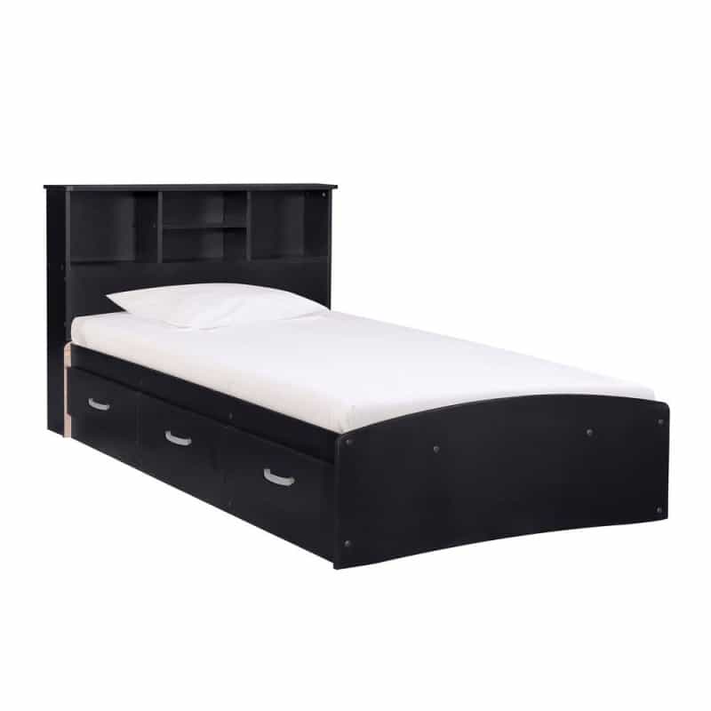 Better Home Products California Wooden Twin Captains Bed In Black