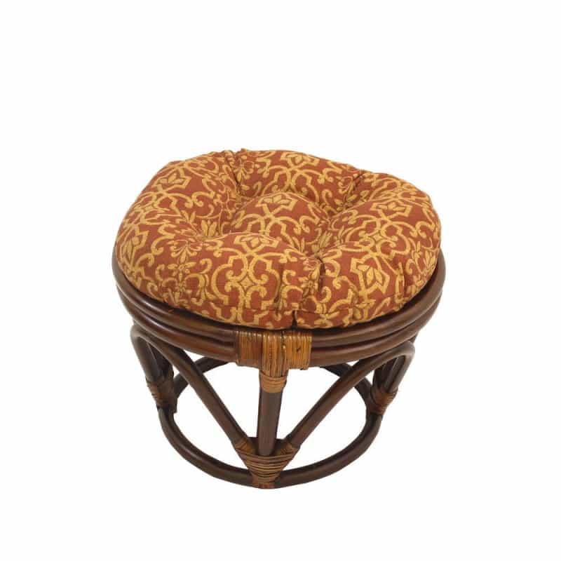 Rattan Ottoman With Outdoor Fabric Cushion