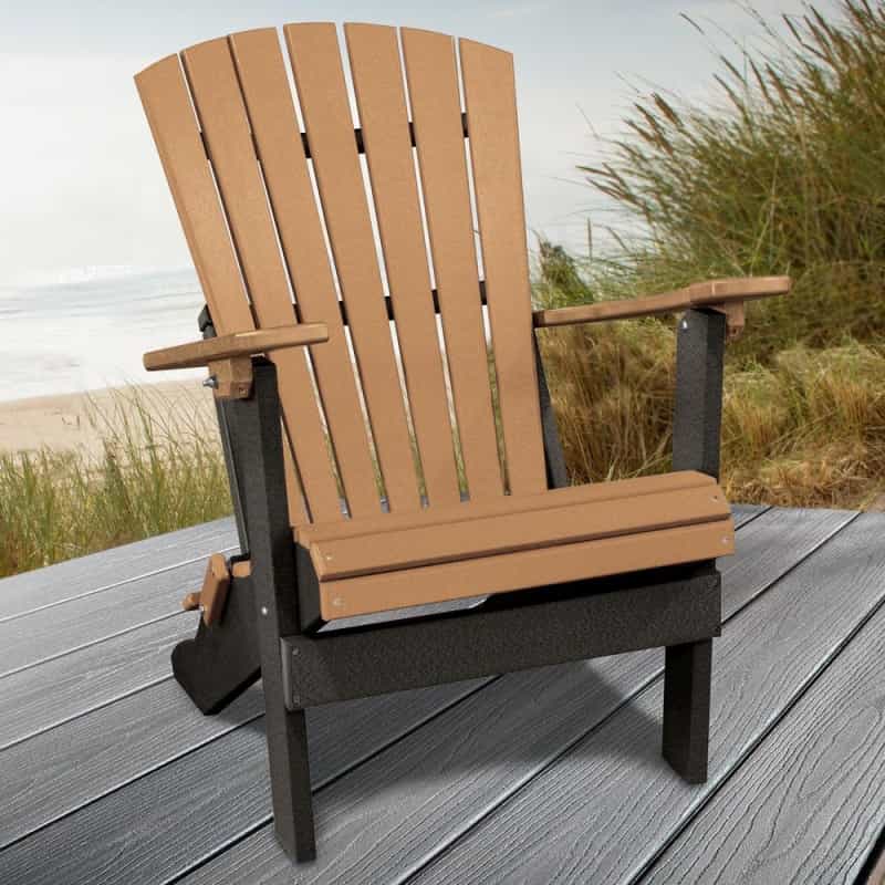 Os Home And Office Model 519Cbk Fan Back Folding Adirondack Chair In Cedar With A Black Base, Made In The Usa