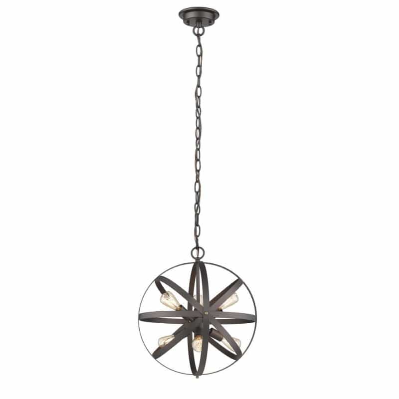 Ironclad Industrial-Style 6 Light Rubbed Bronze Ceiling Pendant 17" Wide