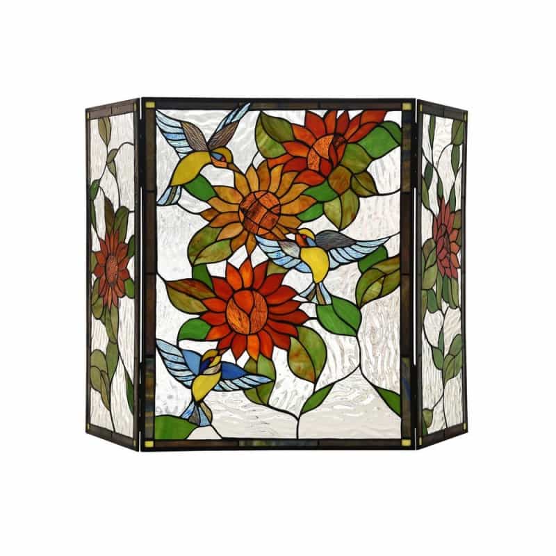 Chloe Lighting Sunflower Tiffany-Style 3Pcs Folding Floral Fireplace Screen 44" Wide