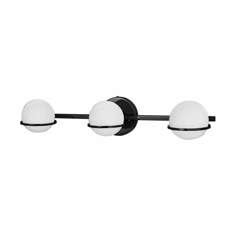 3Lt Halogen Vanity Matte Black, White Glass