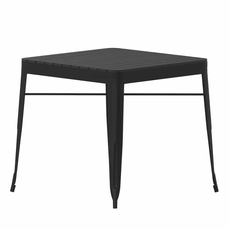 31.5" Black Steel Patio Dining Table For 4 With Black Poly Resin Slatted Top