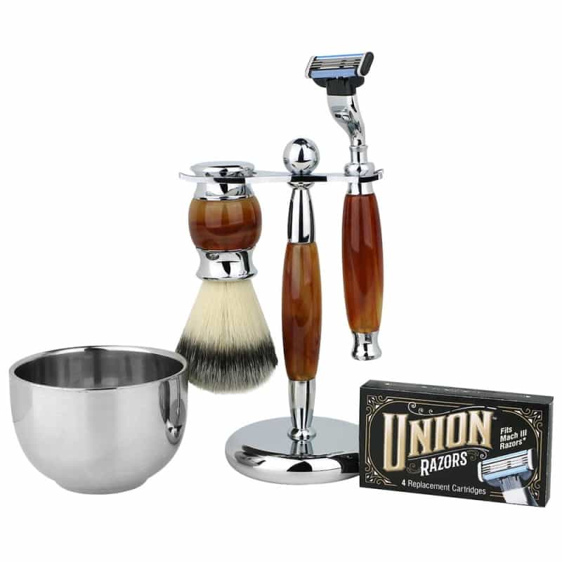 Ss3 Wet Shaving Kit For Men 5-Piece Shaving Gift Set With Brush And Stand Razor