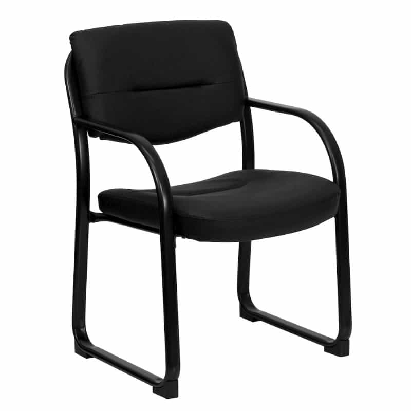 Black Leathersoft Executive Side Reception Chair With Sled Base