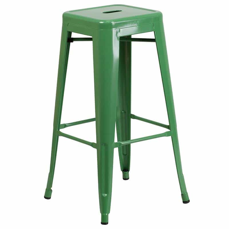 30" High Backless Green Metal Indoor-Outdoor Barstool With Square Seat