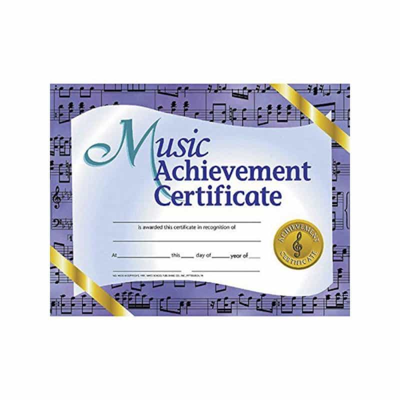 Music Achievement Certificate, 8.5" X 11", 30 Per Pack, 3 Packs