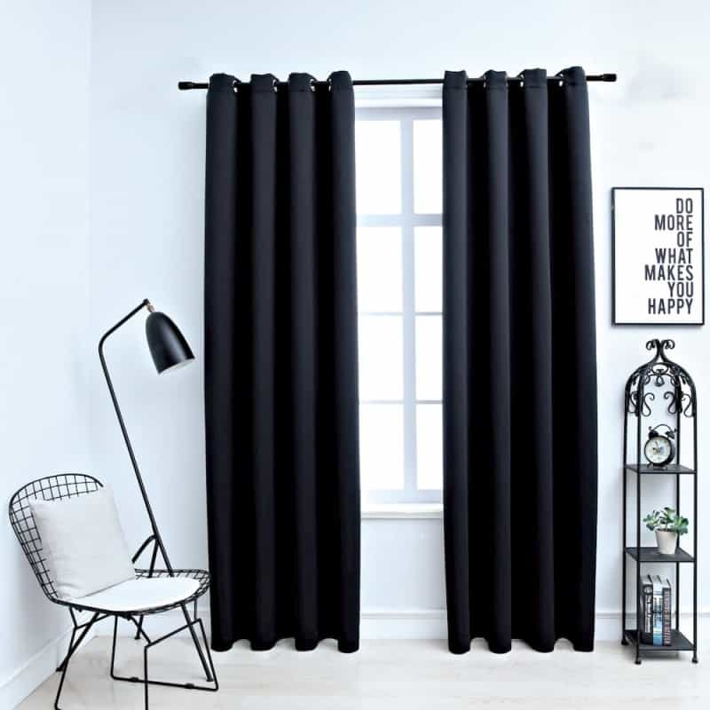 Vidaxl Blackout Curtains With Rings 2 Pcs Black 54"X63" Fabric, 134837