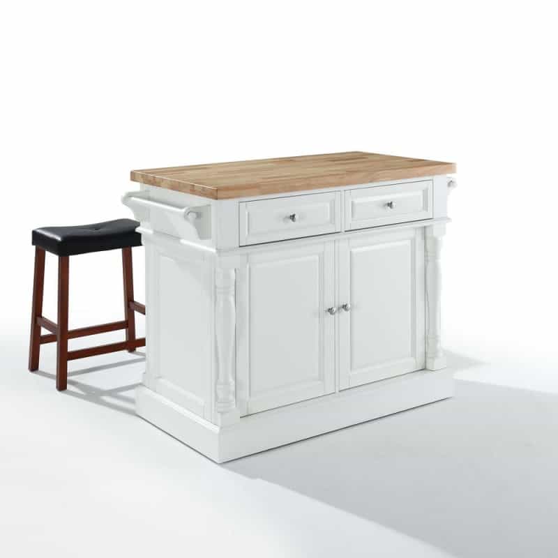 Oxford Kitchen Island W/Saddle Stools, Kitchen Island, 2 Counter Bar Stools