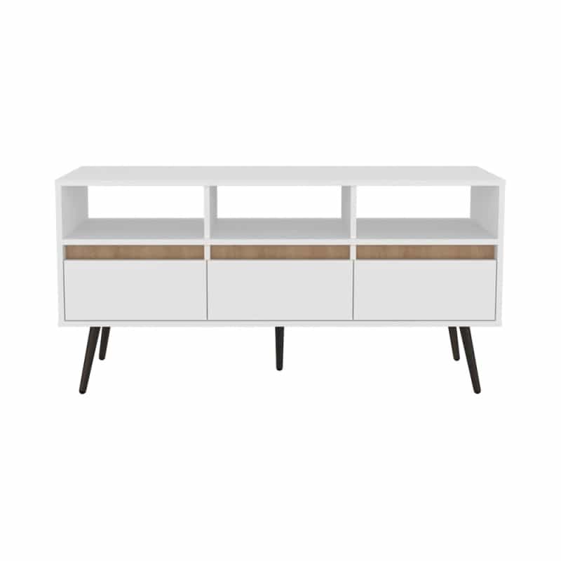 Barrow Tv Stand, 3 Drawers, 3 Shelves, White / Natural Oak
