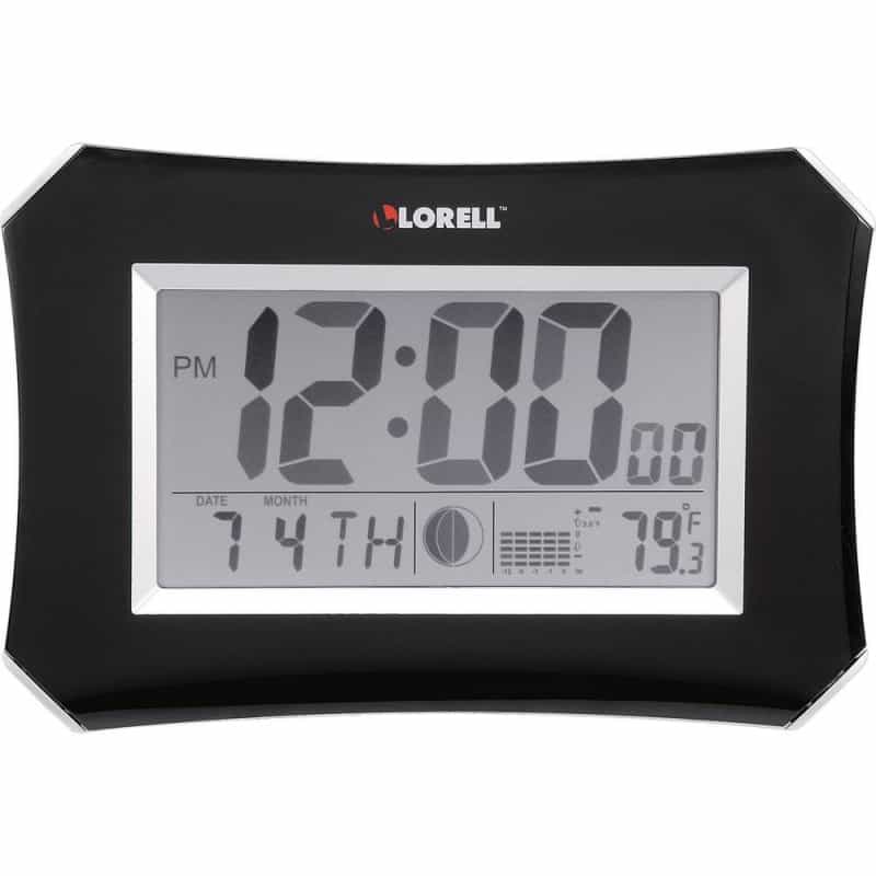 Lorell Lcd Wall/Alarm Clock - Digital - Quartz - Lcd - Black Main Dial - Silver/Plastic Case