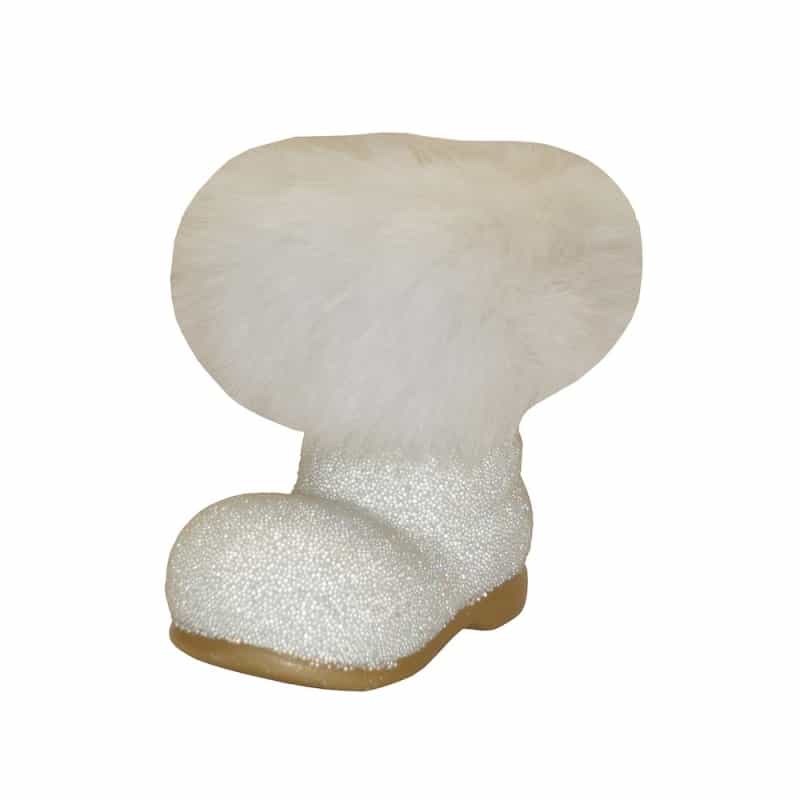 Paper Mache Candy Container - Small White Beaded Boot