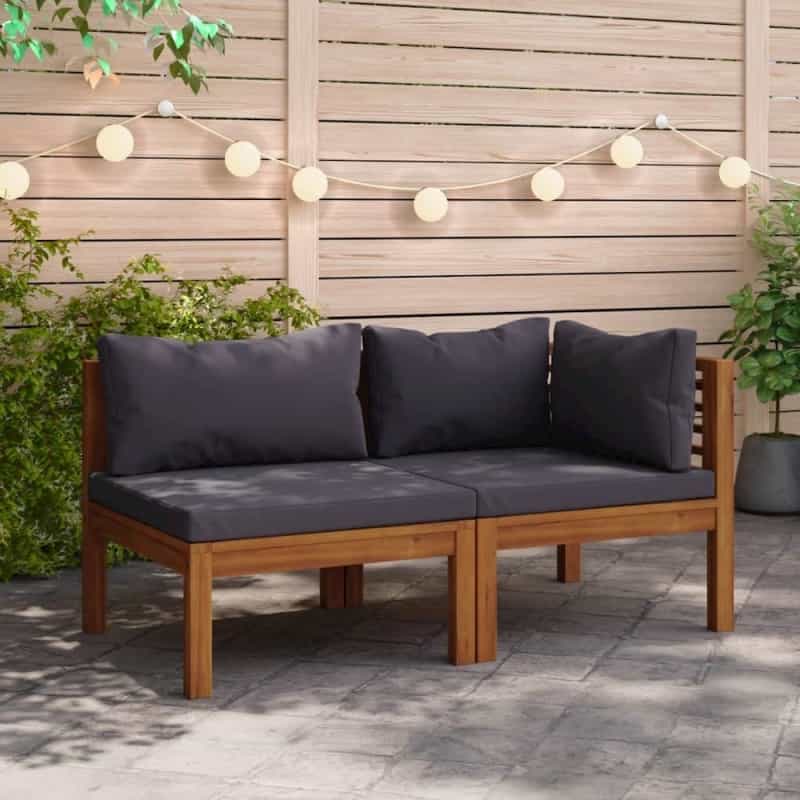 Sofa Set Dark Grey Solid Acacia Wood Modular Sofa Set