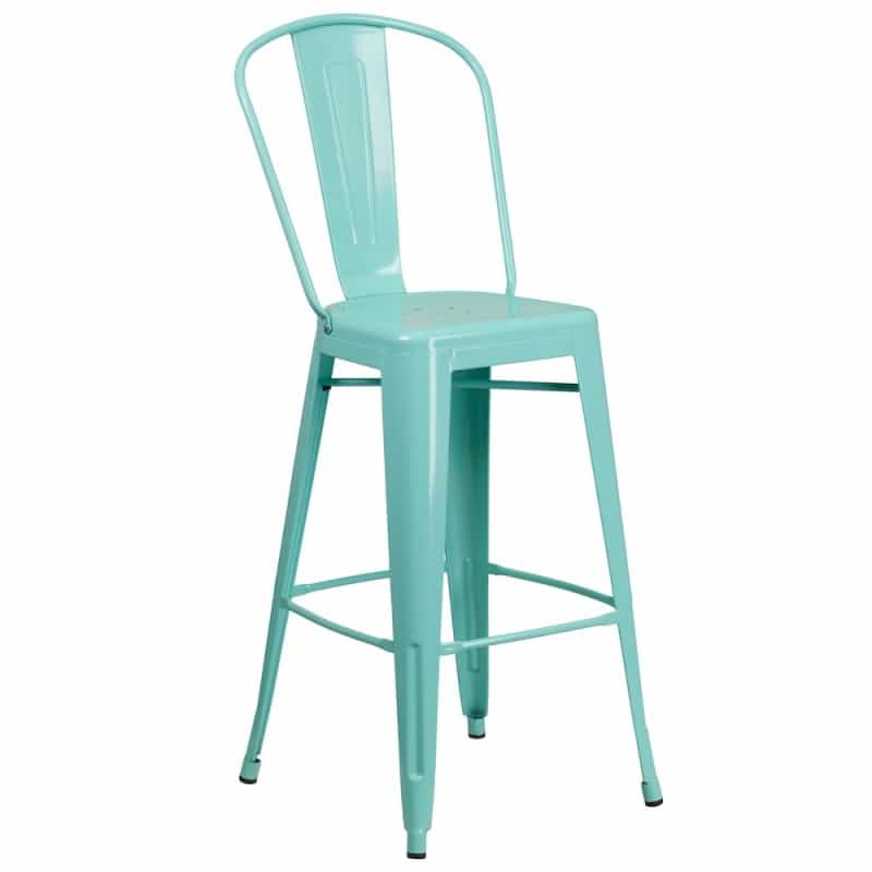30" High Mint Green Metal Indoor-Outdoor Barstool With Back