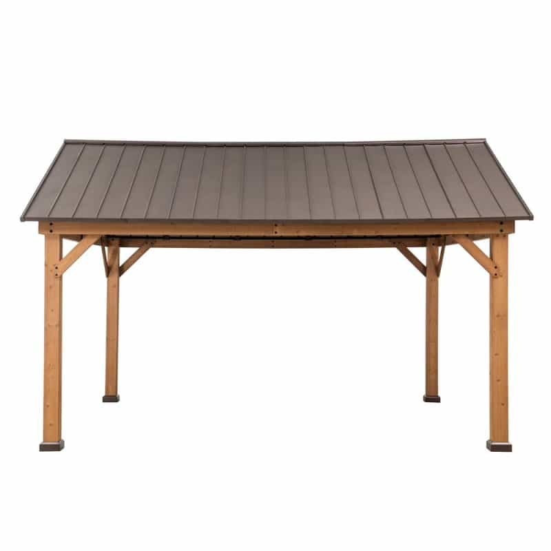 Sunjoy 13 Ft. X 15 Ft. Cedar Framed Gazebo With Brown Steel Gable Roof Hardtop