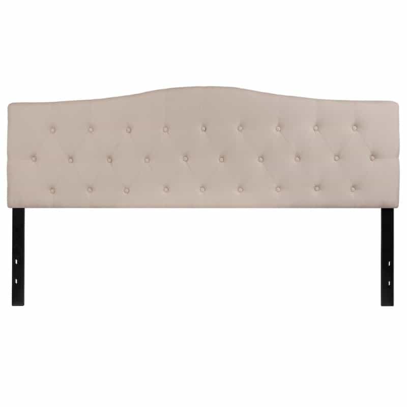 Tufted Upholstered King Size Headboard In Beige Fabric
