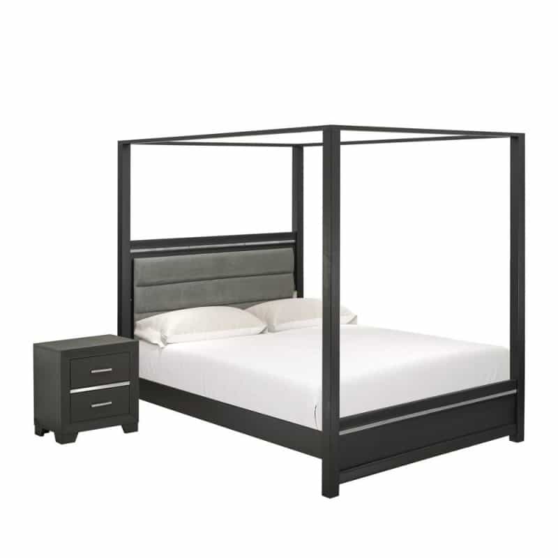 East West Furniture De20-Q1n000 2-Piece Denali Modern Bedroom Set - A Queen Bed Frame And 1 Bedroom Nightstand - Brushed Gray Finish
