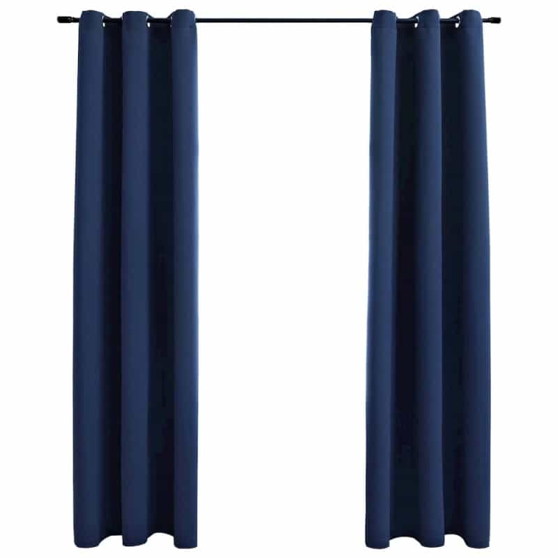 Vidaxl Blackout Curtains With Rings 2 Pcs Navy Blue 37"X63" Fabric, 134858