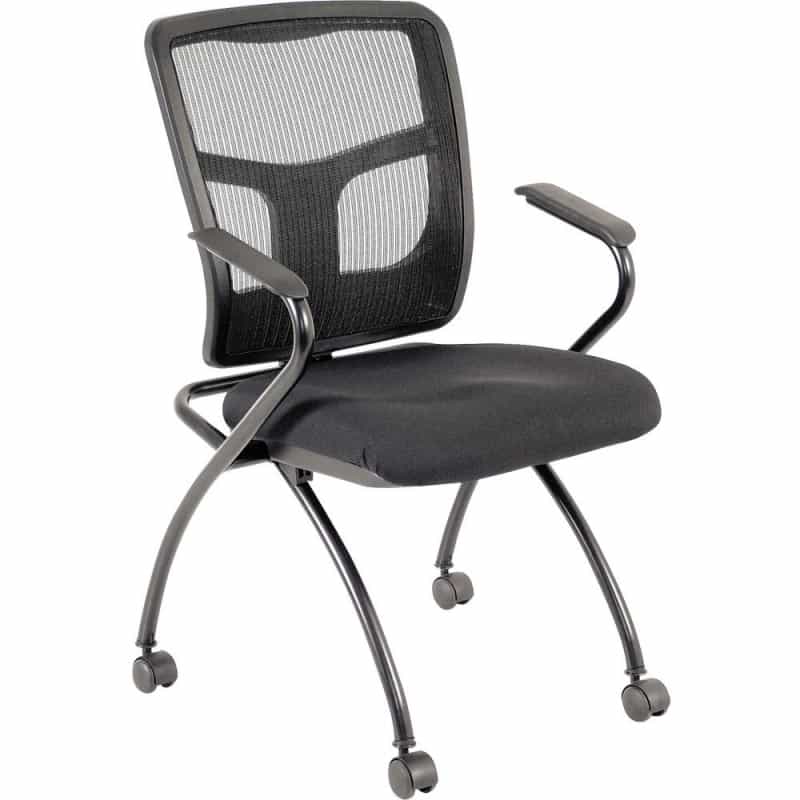 Lorell Mesh Back Nesting Training/Guest Chairs - Fabric Seat Material - Powder Coated Frame Color - Metal Frame Material - Four-Legged Base - Black - Mesh - Armrest - 2 / Carton